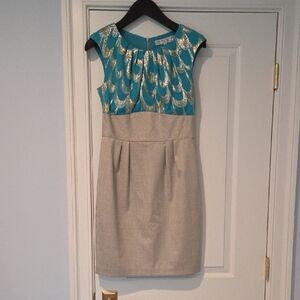 Trina Turk Teal and Gold Mini Dress